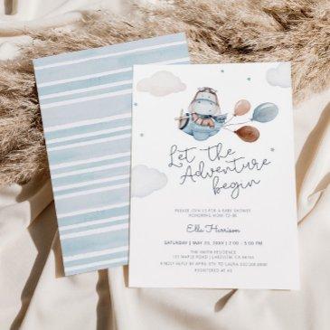vintage airplane travel adventure baby shower invitation