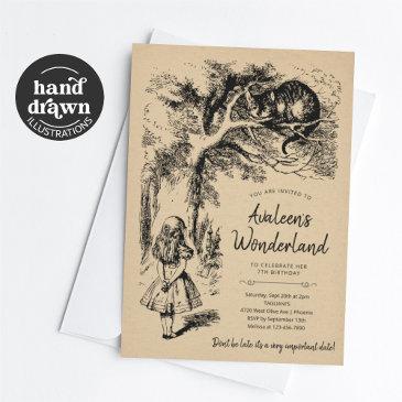 vintage alice's adventures in wonderland birthday invitation