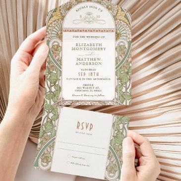 vintage all in one wedding invitation by mucha