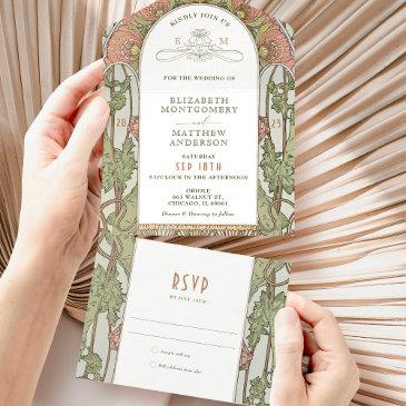 vintage all in one wedding invitation by mucha