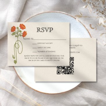 vintage art nouveau orange green flowers qr code rsvp invitations