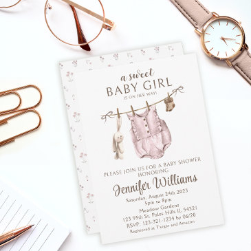 vintage baby girl baby shower invitation