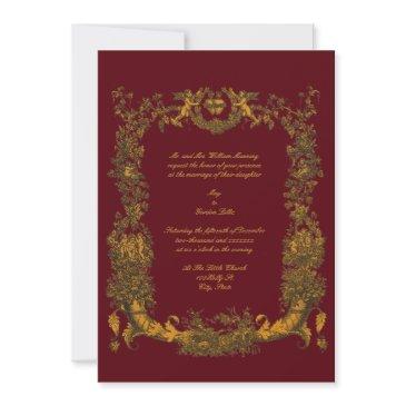 vintage baroque rococo golden border with hearts invitation