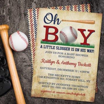 vintage baseball boys baby shower invitations