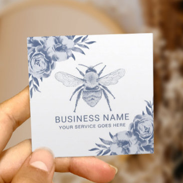 vintage blue bee & flowers apiary beekeeper square business invitations