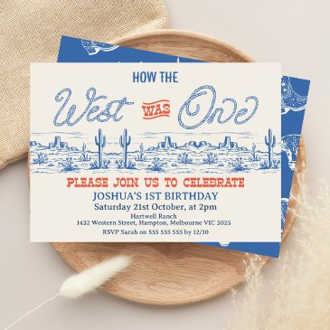 vintage blue rodeo how west was one 1st birthday invitation