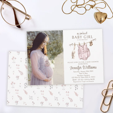vintage boho baby girl clothes baby shower photo invitation