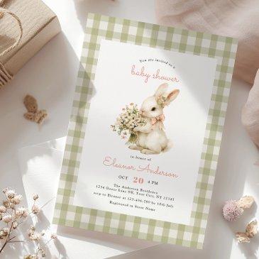 vintage bunny gingham baby shower invitation