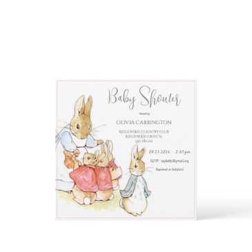 vintage bunny pink girl baby shower invitation