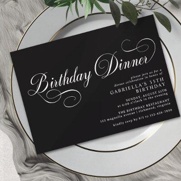 vintage calligraphy elegant black birthday dinner invitation