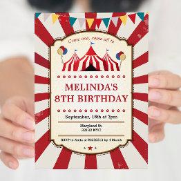 Small Vintage Carnival Birthday Party Invitations Front View