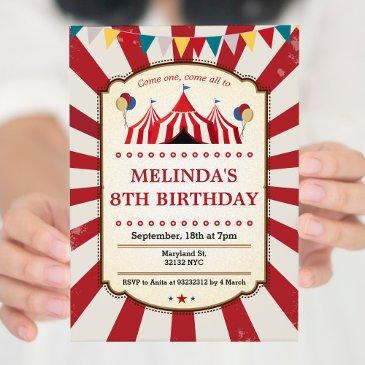 vintage carnival birthday party invitations