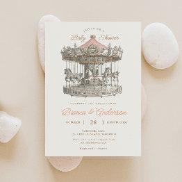 Small Vintage Carousel Baby Shower Invite 2 Front View