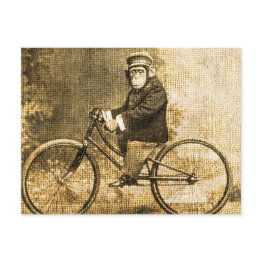 Small Vintage Chimpanzee On A Bicycle Postinvitations Front View