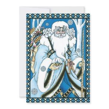 vintage christmas, blue santa claus with snowglobe holiday invitations