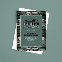 Small Vintage Classic Cars 50th Birthday Invitation Front View