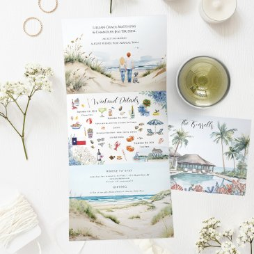 vintage coastal seaside | port aransas wedding tri-fold invitation