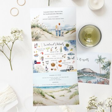 vintage coastal seaside | port aransas wedding tri-fold invitation