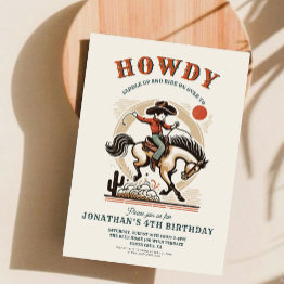 Small Vintage Cowboy Western Birthday Invitation Front View