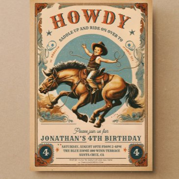 vintage cowboy western birthday invitation
