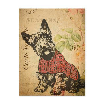 vintage cute scottish terrier dog floral french postinvitations