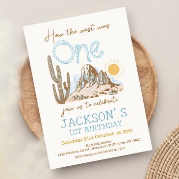 vintage desert western wild west 1st birthday invitation