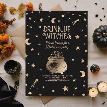 vintage drink up witches celestial halloween party invitation