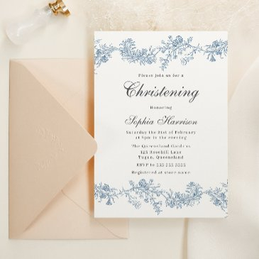 vintage elegant girl or boy christening baptism invitation