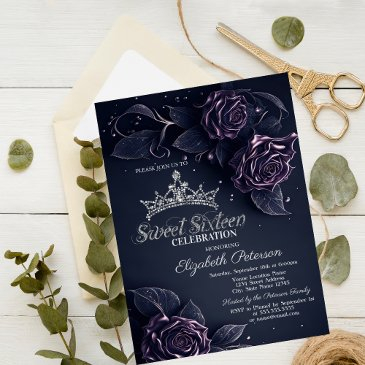 vintage flowers damask dark gothic sweet 16 invitation
