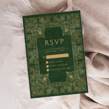 vintage frame green gold wedding rsvp enclosure invitations