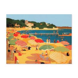 Small Vintage French Riviera Beach Postinvitations Front View