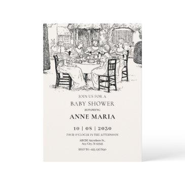 vintage girls having tea baby shower invitation