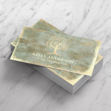 vintage gold tree yoga instructor wellness spa business invitations