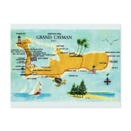 Small Vintage Grand Cayman Map Postinvitations Front View