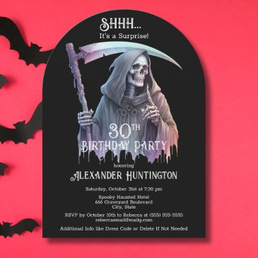 vintage grim reaper surprise 30th birthday party invitation