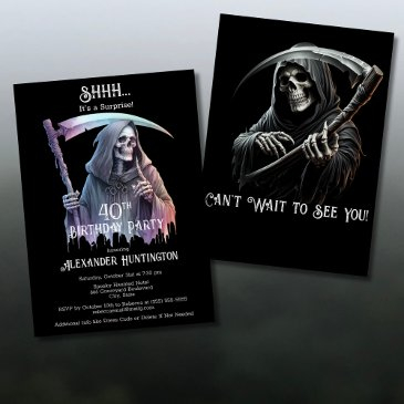 vintage grim reaper surprise 40th birthday party invitation