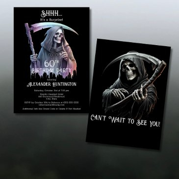 vintage grim reaper surprise 60th birthday party invitation