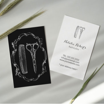 vintage hair stylist scissor & comb illustration business invitations