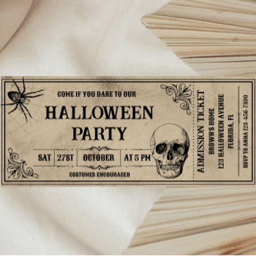 vintage halloween party ticket invitation