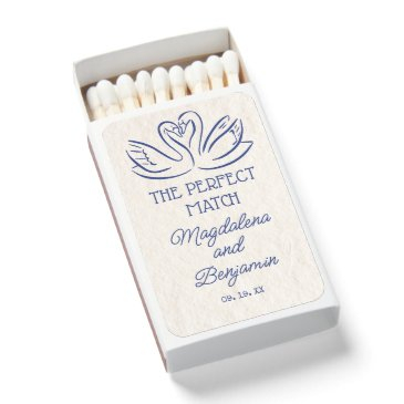 vintage hand drawn navy blue swans retro wedding matchboxes