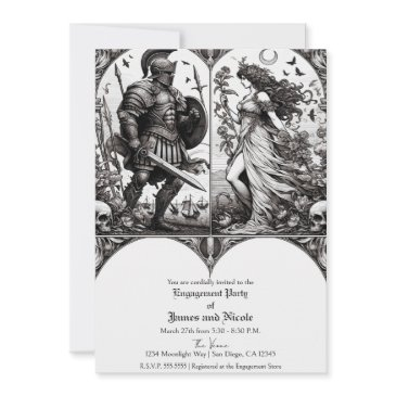 vintage knight & beautiful maiden engagement party invitation