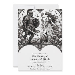 Small Vintage Knight & Beautiful Maiden Wedding Invitation Front View