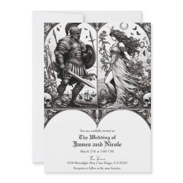 vintage knight & beautiful maiden wedding invitation