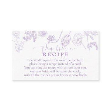 vintage lavender floral please bring a recipe enclosure invitations