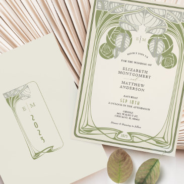 vintage mackintosh trees in bloom sage green invitation