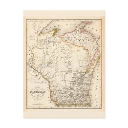 Small Vintage Map Of Wisconsin 1852 Postinvitations Front View