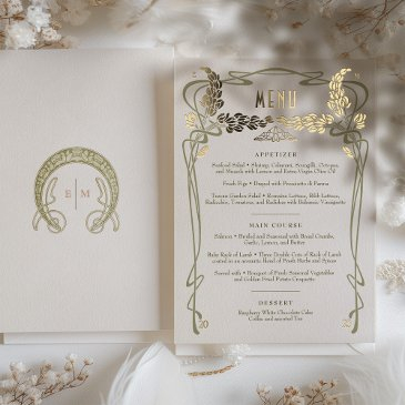 vintage menu minimalist art nouveau foil invitation