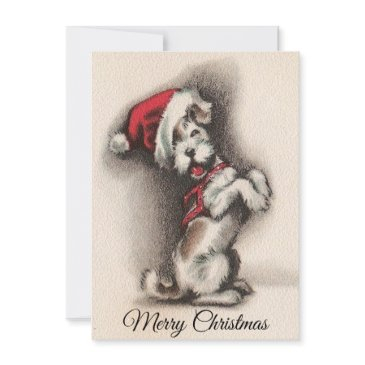vintage merry christmas dog wearing santa hat holiday invitations