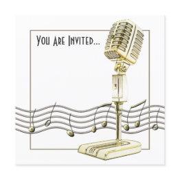 Small Vintage Microphone Music Invitation Front View