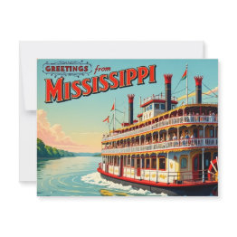 Small Vintage Mississippi Riverboat Postinvitations Front View